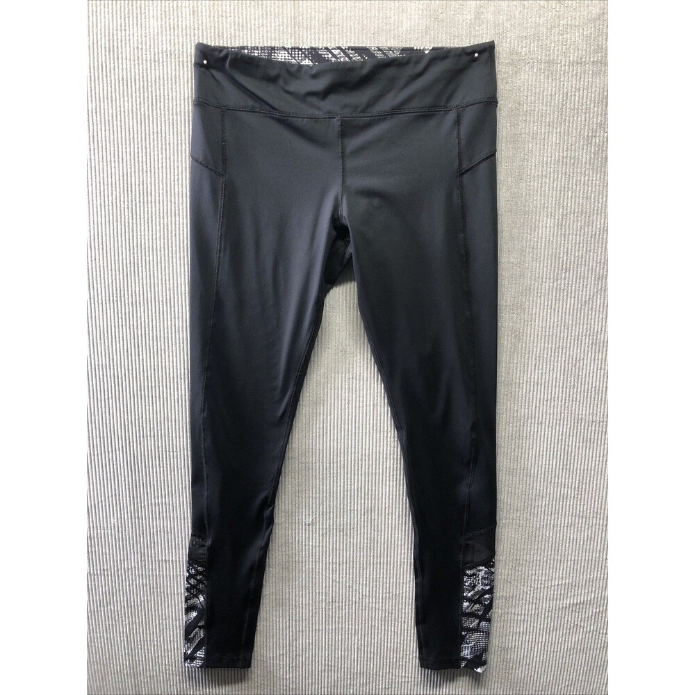New York & Company Womens Leggings L Black Zebra Print Accent Athleisure Activew